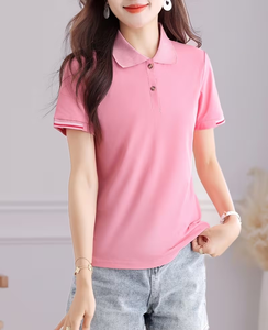 Womens Jersey Quick Dry for Shirt Short Sleeve Breathable Knitted Casual Golf Tennis Workwear Front Custom Logo Top - Product Image 2