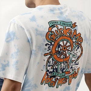 T-shirt personnalisé pour homme, coupe oversize, 100% coton, tissu épais 260 g/m², motif patchwork, impression DTG, tendance streetwear, effet délavé, modèle vierge - Product Image 3