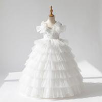 Robe de princesse formelle douce et confortable, anti-égratignures, pour enfants, avec coutures solides, magnifique robe de bal en tulle blanc uni superposé