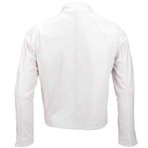 Men’s Premium <b>White</b> Leather Biker <b>Jacket</b> – Slim Fit Motorcycle <b>Jacket</b> with Multiple Zipper Pockets - Product Image 2