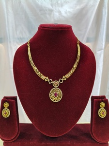 Indian 18K Gold Plated Brass Women's Trendy Lock Design Micro Insert Necklace <b>Set</b> Engagement Wedding Party Anniversary Jewelry - Product Image 2