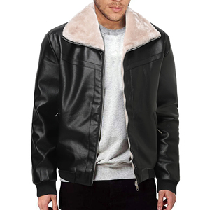 <b>Leather</b> <b>Jacket</b> Bomber with Removable Real Fur Collar Front Zip Closure Multiple Pockets <b>jacket</b> for men - Product Image 3