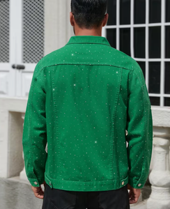 เสื้อแจ็คเก็ตยีนส์สีเขียว Hardihood International สำหรับผู้ชาย สไตล์ลำลอง ตกแต่งด้วยผ้าปะติดปะต่อ ติดกระดุมด้านหน้า ทรงปกติ เหมาะสำหรับใส่ในฤดูหนาว ผลิตจากผ้าฝ้ายทอ เสื้อคลุมด้านนอกแบบทนทานต่อการซักด้วยกรด - Product Image 2