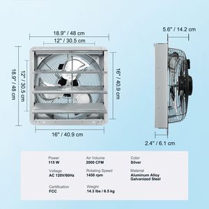 Ventilatore da Soffitta a Parete in Alluminio da 16FT ad Alta Velocità 2000 CFM con Motore AC e Serranda, per Ventilazione e Raffreddamento, Verde - Product Image 6