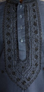 Ropa Festiva para Bodas, Kurta Tradicional para Hombre, Largo hasta la Rodilla, Patrón de Jardín de Zafiro, Base de Satén Malai, Secado Rápido, Antiarrugas - Product Image 2