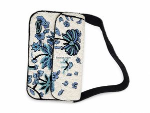 Handmade Beaded Floral <b>Envelope</b> Clutch <b>White</b> Blue Palm Tree Design Evening Party Bag - Product Image 5