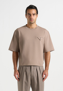 Camiseta de Manga Corta con Cuello Redondo Extra Grande para Hombre, Color Sólido, Transpirable, de Algodón Jersey, Corte Casual, Diseño con Bolsillo Delantero - Product Image 3