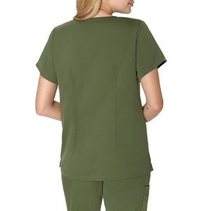 Blouse de travail unisexe en coton et polyester tricoté à col en V avec poches zippées pour hôpital - Product Image 3