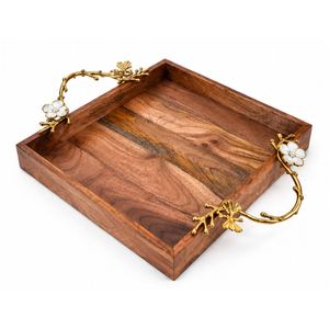 Bandeja Rectangular de Madera Hecha a Mano con Asas Decorativas de Metal en Forma de Rama de Roble para Decoración de Mesa en Hogares y Hoteles - Product Image 4