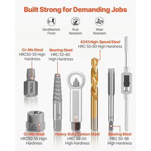 Set Estrattore Viti in Acciaio Solido da 63 Pezzi con Divisori per Dadi, Maschi, Punte da Trapano, Chiavi e Adattatori - Rimozione Efficiente di Bulloni - Product Image 3