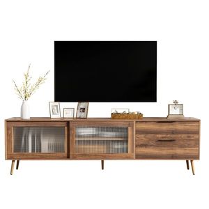 Moderno 75 + TV Console di intrattenimento centro 2 porte in vetro 2 cassetti 70 \ "Media Console da tavolo per soggiorno camera da letto supporto TV - Product Image 1