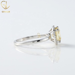 Halo Engagement <b>Ring</b>, <b>Solitaire</b> Wedding <b>Ring</b>, 10k White Gold Canary Yellow Cushion Cut Moissanite Diamond Halo <b>Solitaire</b> <b>Ring</b> - Product Image 6