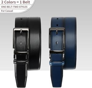 Cinturón Casual de Cuero Genuino para Hombre, Color Sólido, Hebilla Cuadrada Plateada, Duradero, Negro y Azul Marino, 3.5 cm x 110 cm - Product Image 3