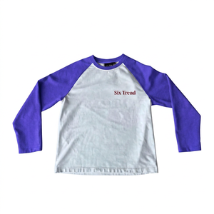 T-shirt à manches longues pour homme, blanc et rouge, manches raglan, coupe classique, col rond, jersey décontracté en coton, couleur unie, design simple - Product Image 2