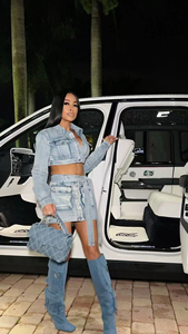 Women's Denim Crop Top Set With Matching Mini Skirt And Over The Knee <b>Boots</b> Light Blue Stonewashed Casual <b>Spring</b> Style - Product Image 5
