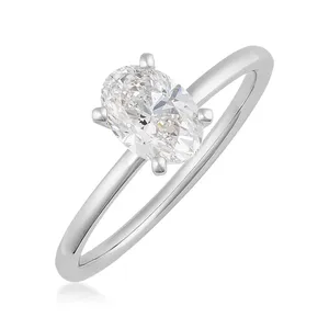 Bague solitaire en diamant ovale cultivé en laboratoire, or blanc massif 18 carats, 1,00 ct, E VS, certifiée IGI, classique, quatre griffes, bande fine, pour femme - Product Image 2