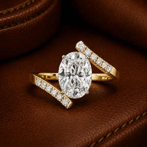 Anillo de Compromiso con Diamante Cultivado en Laboratorio de Corte Ovalado de 2 Quilates, Certificado IGI, Engaste Pavé, Oro de 14K/18K, Joyería Nupcial - Product Image 1