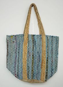Bolso Tote de Yute Tejido a Mano, Multicolor, Estilo Bohemio, Abierto, Bolso de Hombro para Mujer, Ecológico, con Patrón de Letras, para Viaje - Product Image 5