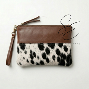 Cowgirl Genuine Leather Hair On Hide Wristlet Clutch <b>Wallet</b> Handmade Western Zipper Pouch for Women Real Leather Travel Pouch - Product Image 1