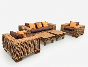 Handcrafted outdoor wicker <b>rattan</b> patio <b>sofa</b> set cushioned <b>sofa</b> armchairs coffee table furniture lounge setup product item - Product Image 1