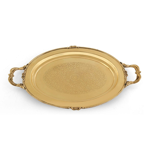 Plateaux de service ovales en métal plaqué or tendance pour la maison et les mariages, plateaux de service pour aliments et boissons avec poignée - Product Image 4