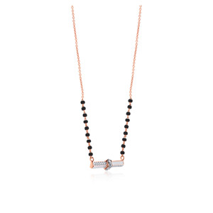 Collier mangalsutra papillon plaqué or rose avec diamants ronds de laboratoire certifiés IGI, chaîne à perles noires pour femmes - Product Image 2