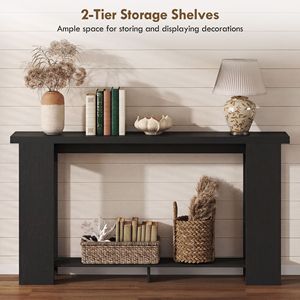 63\" Farmhouse <b>Console</b> <b>Table</b> with Thickened Top Distressed <b>Black</b> for Entryway Living Room or Hotel Hallway - Product Image 5
