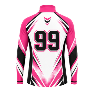 เสื้อแจ็คเก็ตสปอร์ตสีชมพูร้อน ขาว ดำ แบบซิป ¼  แขนยาว สำหรับฝึกซ้อมกีฬา วิ่ง  ชุดทีม  ออกแบบได้ตามต้องการ  ทรงสวย คอตั้ง - Product Image 2