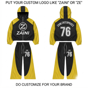 ชุดกันลมมีฮู้ด ZAINI Premium 300g ผ้าโพลีเอสเตอร์ถัก สำหรับผู้ชาย ฤดูหนาว ระบายอากาศได้ดี สไตล์ลำลอง สีดำ-เหลือง  รับสกรีนโลโก้ - Product Image 1
