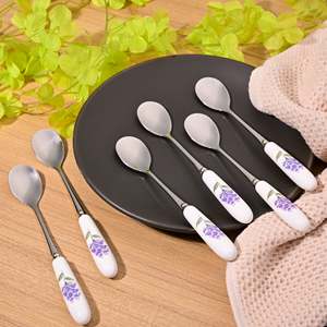 Elegante Juego de 6 Cucharas para Postre con Mango de Cerámica en Forma de Flor de Lavanda, Herramientas Esenciales para Disfrutar de Delicias Dulces - Product Image 6