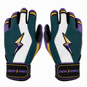 SINEWY SPORTS Customizable Leather Batting Gloves Black Padded Hook Loop Closure Unisex Adult Training Breathable Durable - Product Image 1