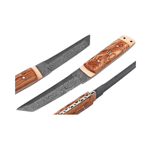 Couteau de chasse artisanal en acier Damas, lame fixe, couteau de camping d'extérieur, manche en bois d'olivier, OEM, garantie 3 ans, Pasha Enterprises - Product Image 1