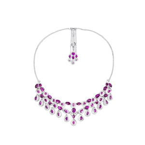 Juego de Collar, Pendientes y Maang Tikka con Piedra en Forma de Lágrima, Chapado en Platino, Tradicional, para Mujer (Vino) - Product Image 1