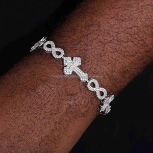 HipHop Rappeur Iced Out Infinity Cross Bracelet Bicolore Argent 925 Moissanite Baguette Diamant Cubain Lien Bracelet pour Homme - Product Image 2