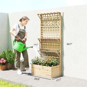 Jardinera Elevada Natural y Soporte para Plantas, Caja para Macetas, Cercado y Enrejado para Exteriores - Product Image 6