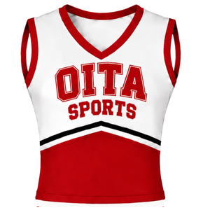 Ensemble d'uniforme de cheerleading rouge, haut sans manches à col en V, jupe plissée, tenue de danse pour équipe sportive, entraînement, compétition, performance - Product Image 3