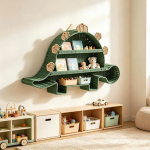 Étagère murale en papier artisanal adorable en forme de dinosaure, double niveau, écologique, organisateur de jouets pour enfants, forme d'animal mignon, à suspendre au mur - Product Image 6