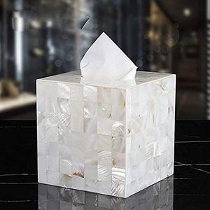 Square Mother Of Pearl Tissue Box Cover Glossy Modern Storage <b>Bin</b> For Living Room Tabletop Mount - Product Image 1