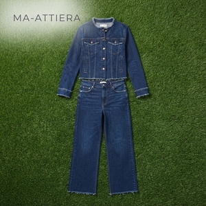 Conjunto de Chaqueta Vaquera Azul Oscuro y Jeans de Pierna Ancha para Mujer, Conjunto Casual de Dos Piezas, Ropa Vaquera a la Moda - Product Image 5