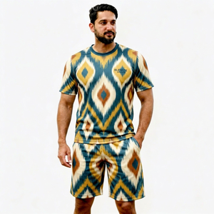 Elevate Sports Men's Geometric Printed T-Shirt And Shorts <b>Set</b> Quick Dry <b>Knitted</b> Summer Outfit - Product Image 1