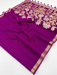 Elegante y Moderno Latkan de Algodón Muga Suave con Bordado Artesanal para Mujer, Saludable, de Secado Rápido, Protección Solar, 5.5 Metros - Product Image 5