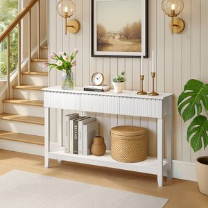 Modern Long Narrow Console Table with 3 Drawers <b>Open</b> <b>Storage</b> Shelf for Entryway Foyer or Hallway Wood Material - Product Image 4