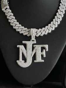 <b>Custom</b> Iced Out Moissanite Letter JF Pendant 925 Silver Rhodium Plated Hip Hop Chain <b>Necklace</b> Men's Everyday Wear - Product Image 3