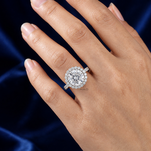 Bague de fiançailles solitaire en or blanc avec halo de diamants de laboratoire ronds, alliance éternité, bijou de luxe, cadeau - Product Image 1
