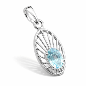 Colgante de topacio azul de corte ovalado chapado en rodio de plata de ley, moderno, al por mayor, hecho a mano, minimalista, regalo para ella, joyería de diciembre - Product Image 1