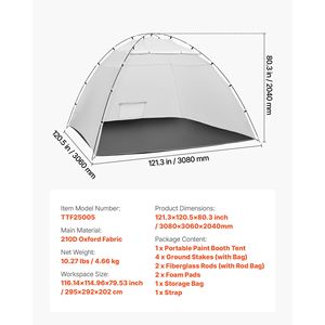 Cabina di Verniciatura Portatile Pop-Up con Rete a Maglie Integrate nel Pavimento 116.14 X 114.96 X 79.53 Pollici, Stazione di Verniciatura, Riparo per Spruzzatura - Product Image 3