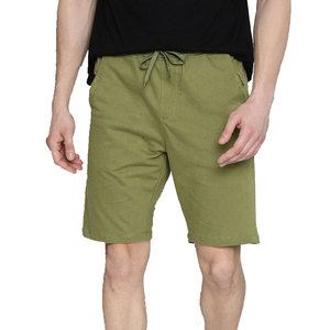 Pantalones Cortos Bermuda de Lona 100% Algodón Verde Oliva para Hombre, Cintura Elástica con Cordón, Corte Medio, Secado Rápido, Casuales de Verano - Product Image 1