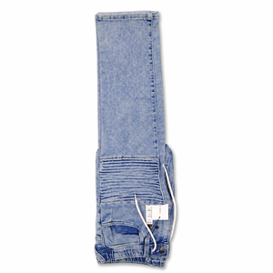 Jean en denim délavé coupe slim et droite pour homme, style moto, taille mi-haute, en coton, pour le printemps et les tenues décontractées - Product Image 2