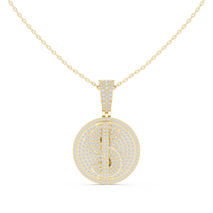 Collar con Colgante de Diamante Cultivado en Laboratorio en Oro Amarillo de 14K, Diseño de Signo de Dólar con Diamantes, Colgante Redondo con Símbolo de Dinero - Product Image 1