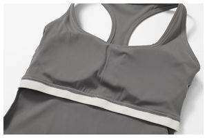 Gray 3-Piece Yoga Set High Waist Shorts V-Neck Crop <b>Top</b> Full-Length Seamless Spandex/Nylon Four-Way Stretch <b>Sweat</b> Wicking - Product Image 5